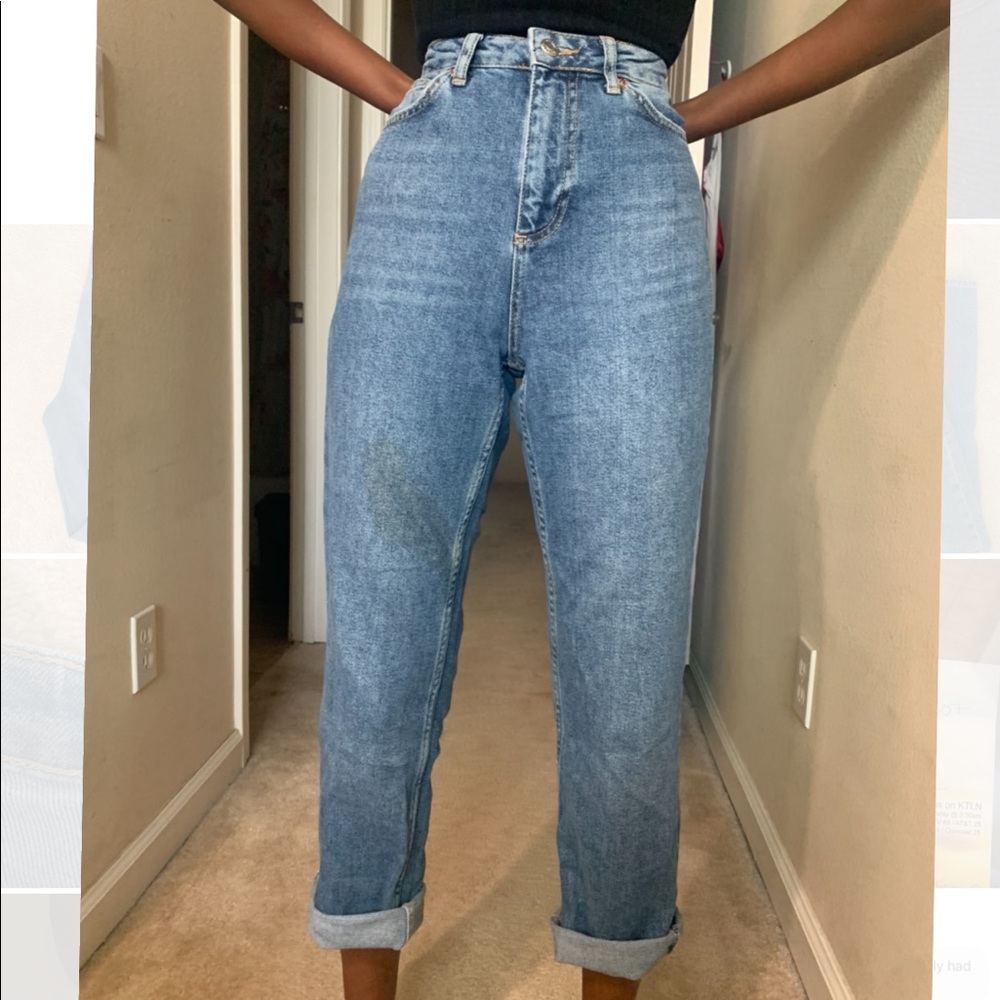 High rise medium blue top shop mom jeans